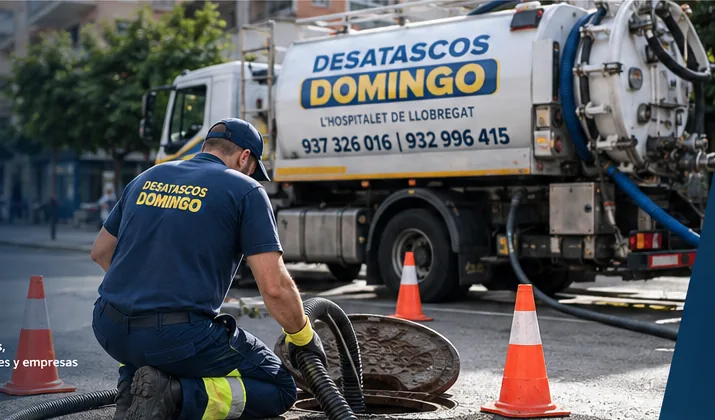 Profesional de Desatascos Domingo trabajando en L'Hospitalet
